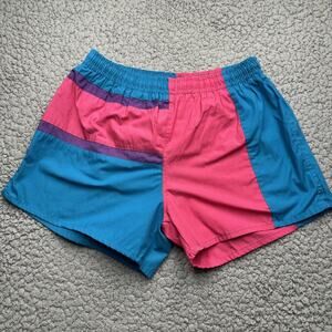 Vintage Pacific Scene Swim Trunks Nylon Color Block Trunks Lined L 5" Inseam